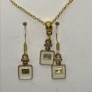 Artisan Handmade Gold Plated Sterling Silver Perfume Bottle Charm Jewelry Set